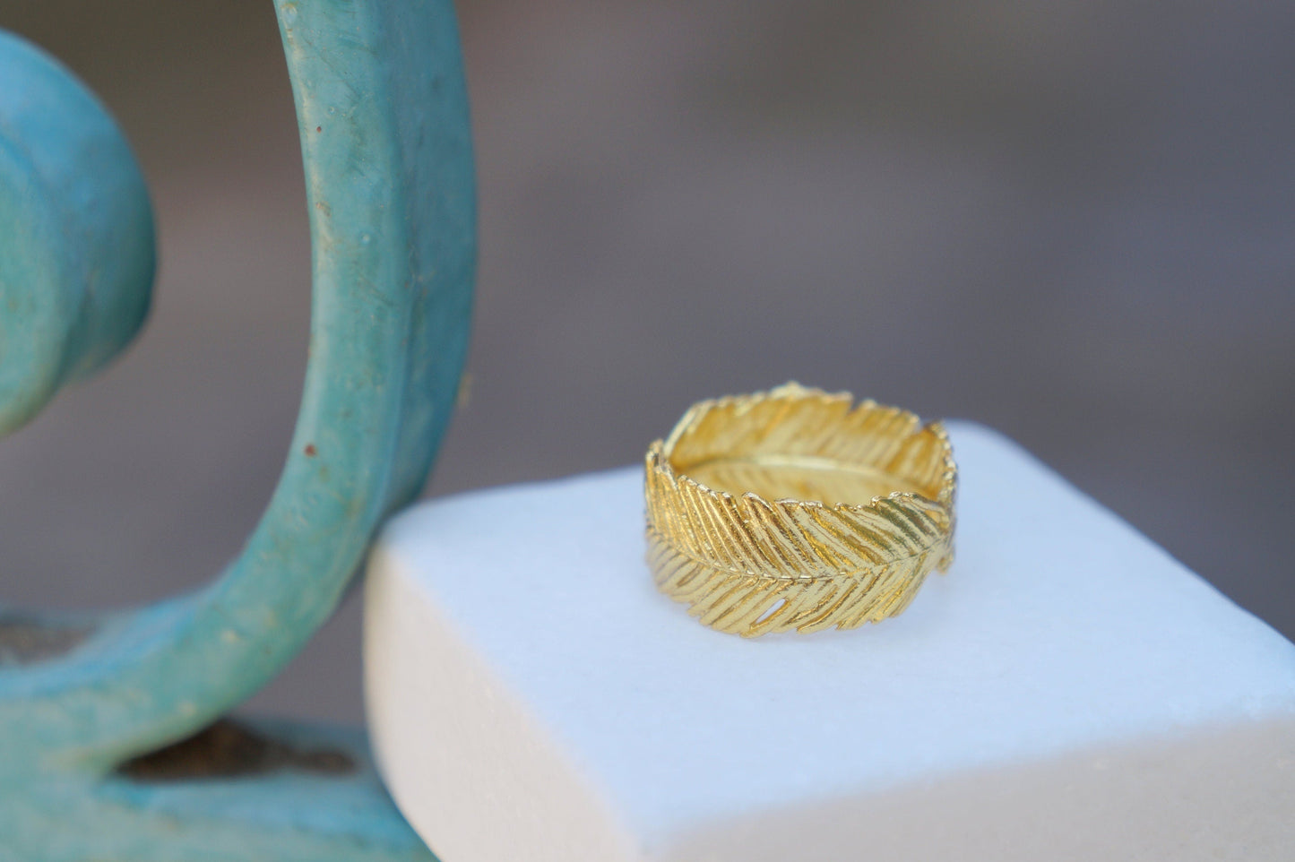 Mimosa Leaf Ring: Real Plant, 14k Gold Plated on Recycled Brass