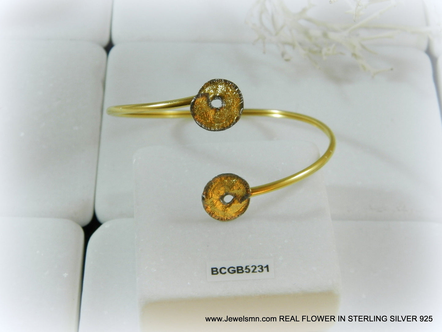 Nature-Inspired Spiral Leaf Cuff Bracelet - Gold Plated Silver