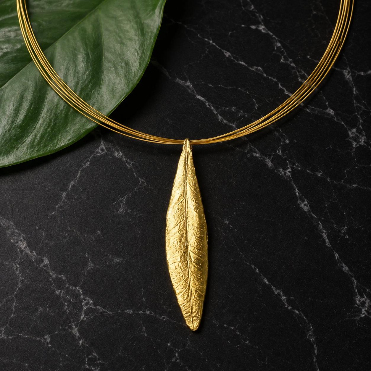 Gold Olive Leaf Necklace, Handmade Nature Jewelry, Organic Tree Pendant, Gift for Vitality & Youth, Eco Sustainable Gold on Brass
