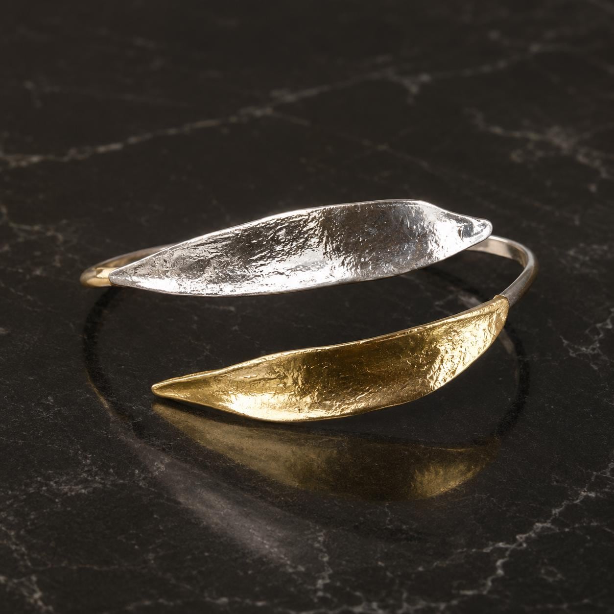 Real Olive Leaf Bracelet, Handmade Nature Jewelry, Organic Tree Cuff, Gift for Success & Longevity, Gold and Sterling Silver 925