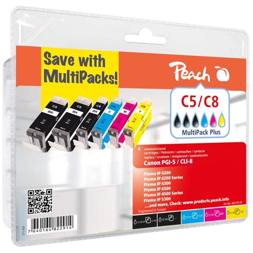 Peach 0F319175 tintapatron multipack 5 szín (fekete, cián, magenta, fotófekete, sárga)