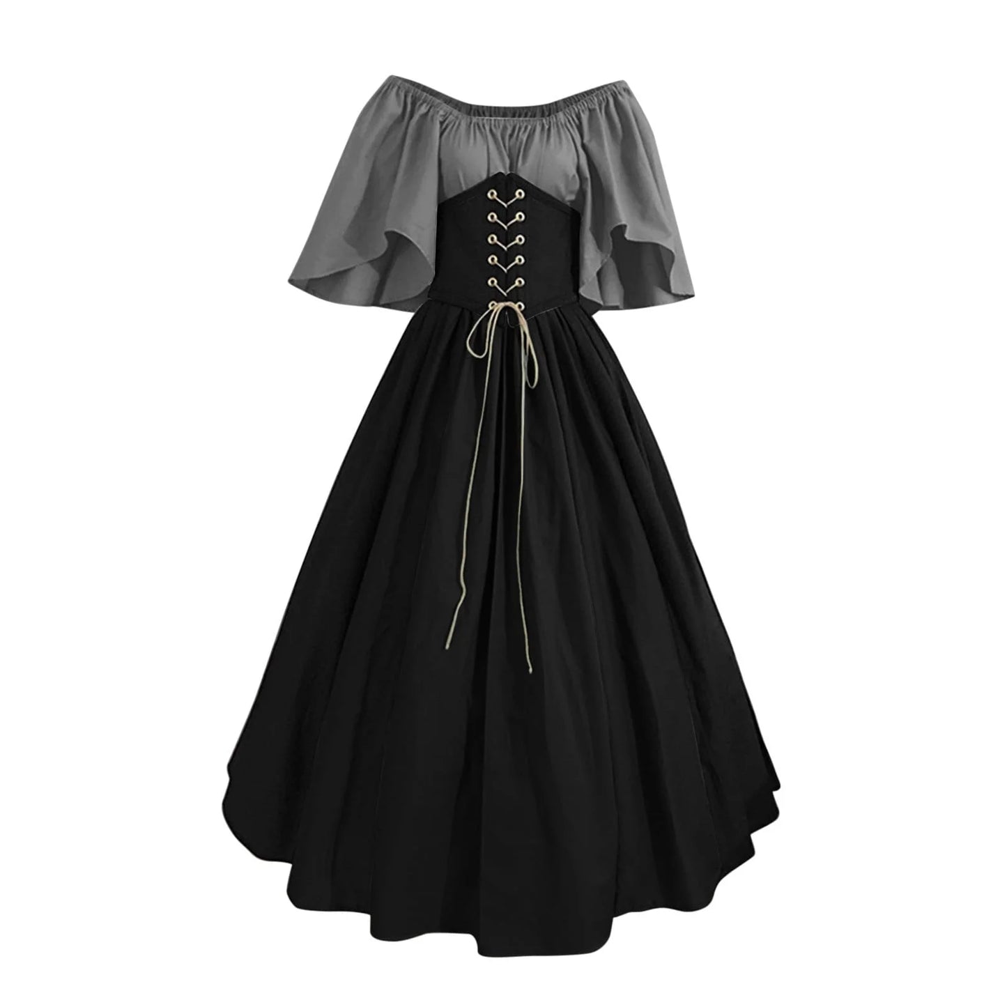 Womens Renaissance Costumes Medieval Irish Traditional plus Size Dresses Ruffle over Dress Corset Retro Cosplay Gown