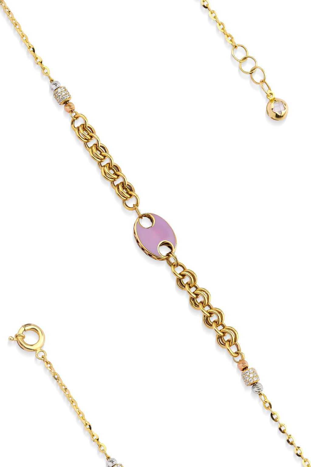 14ct Gold Double Rolo Bracelet With Pink Object