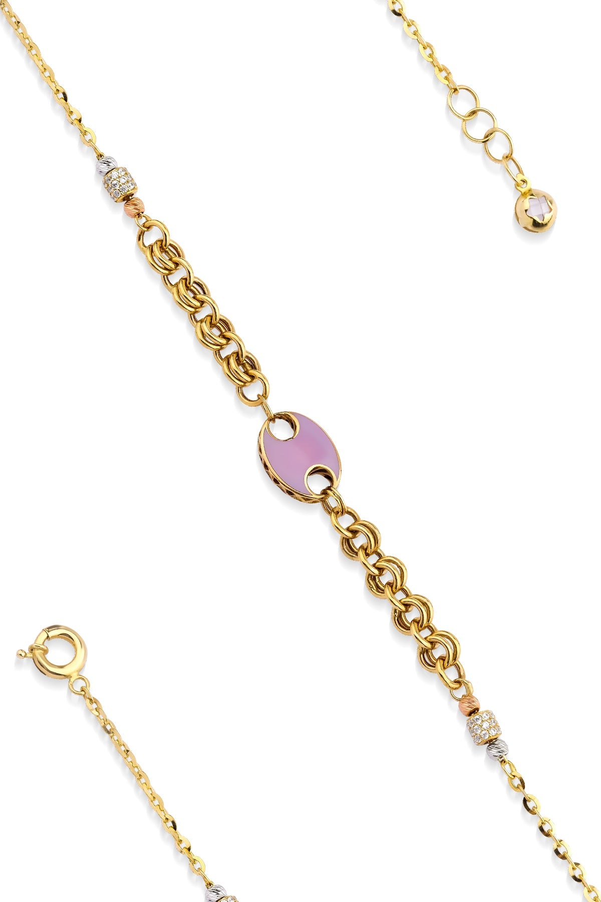 14ct Gold Double Rolo Bracelet With Pink Object
