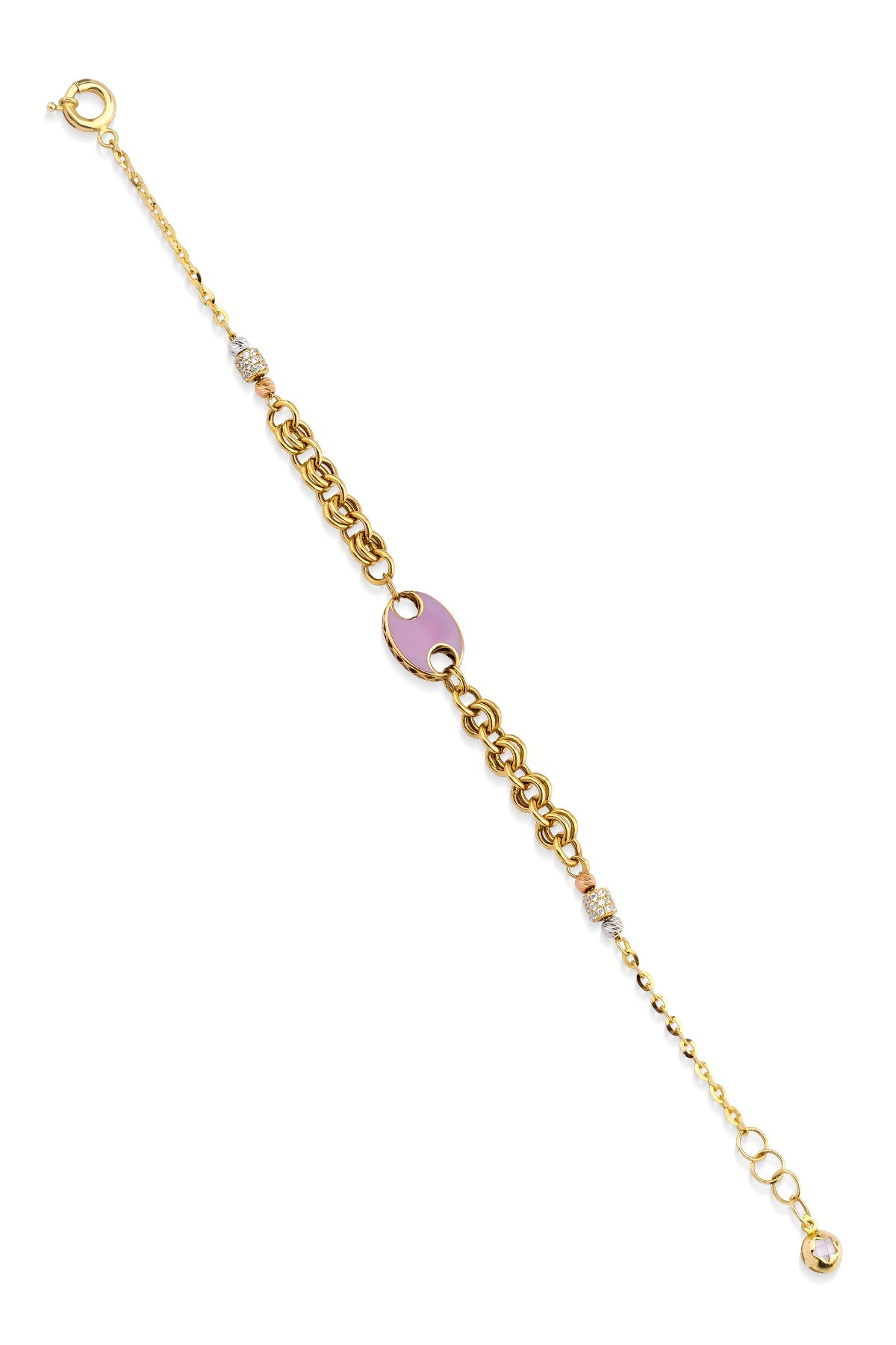 14ct Gold Double Rolo Bracelet With Pink Object