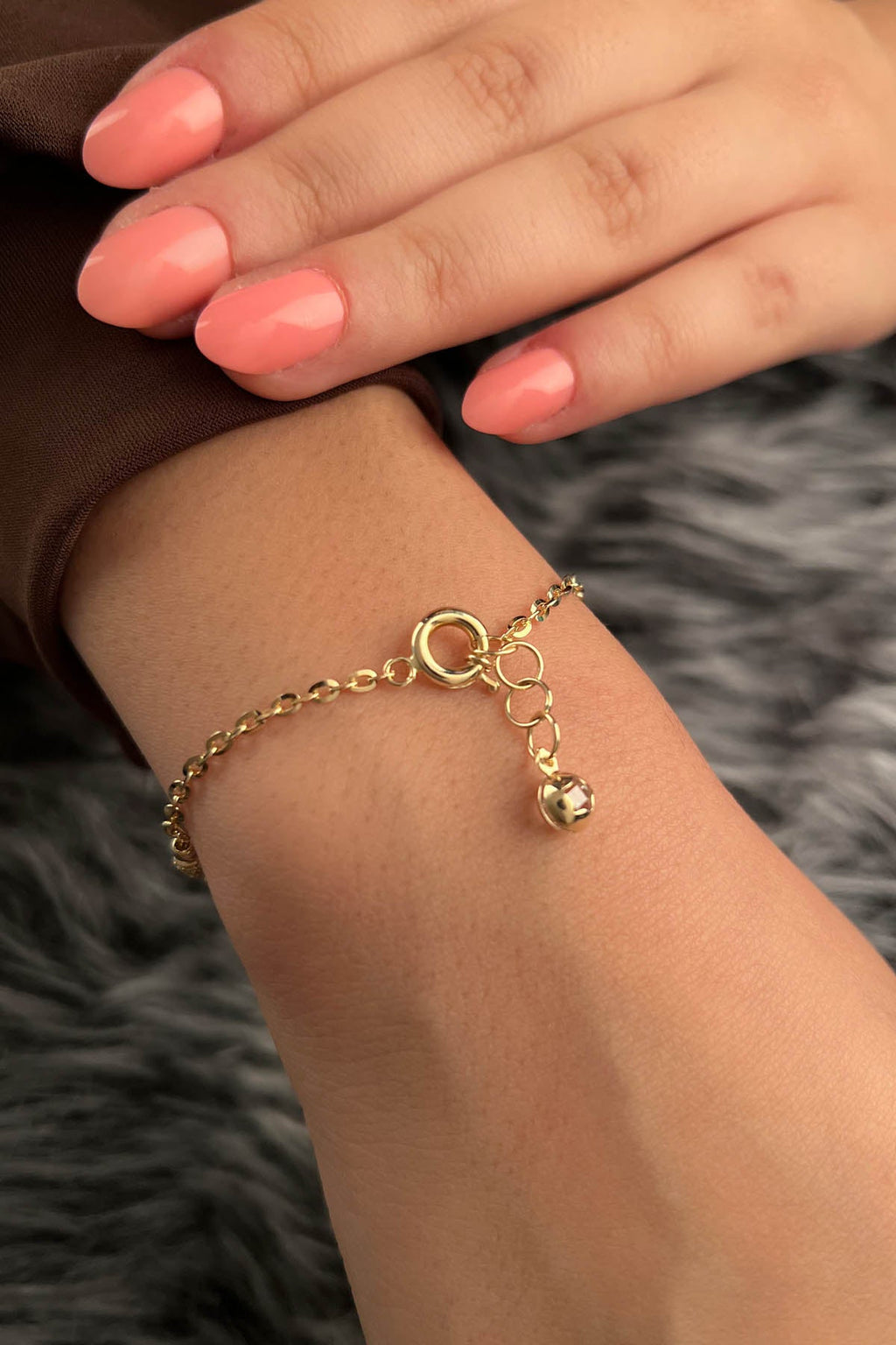 14ct Gold Double Rolo Bracelet With Pink Object