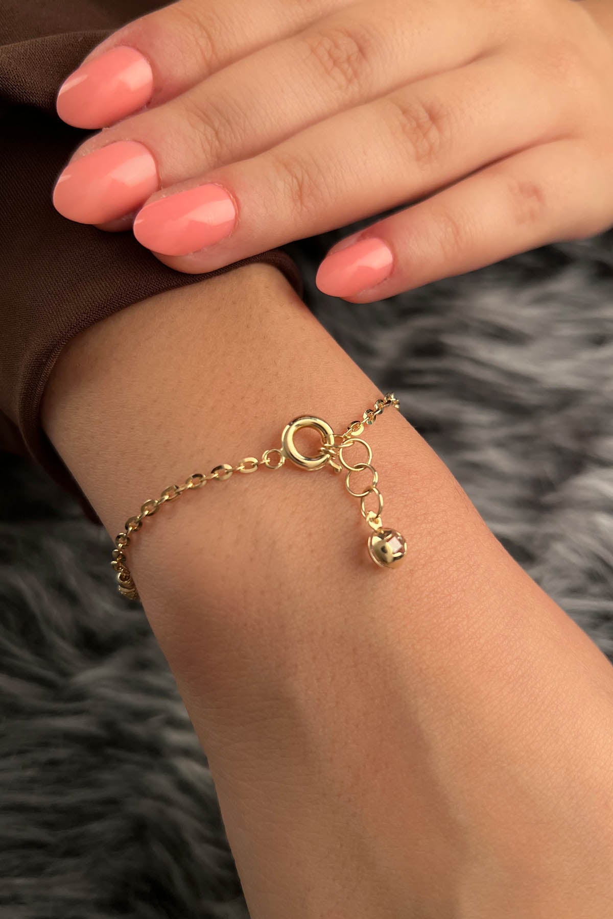 14ct Gold Double Rolo Bracelet With Pink Object