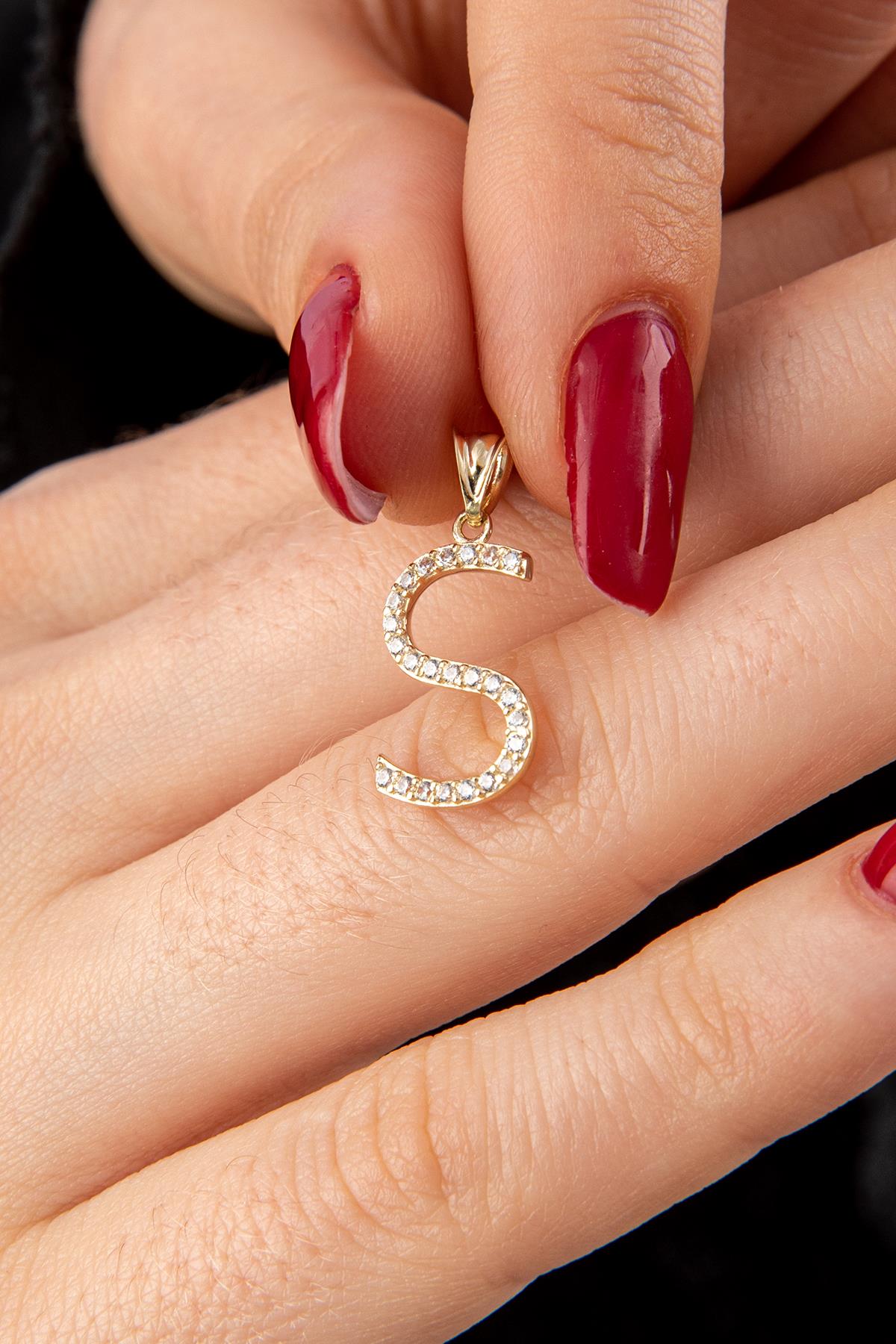 14ct Gold Stone S Letter Charm