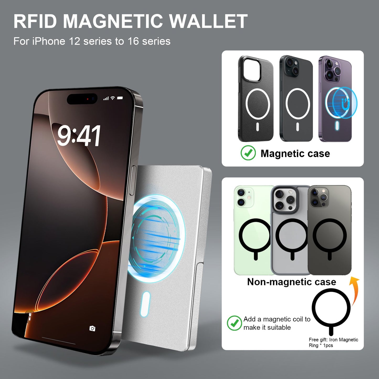 RFID Blocking Wallet Minimalist Slim Card Holder for MagSafe with Adjustable Stand, Metal Pop Up Magnetic Wallet for Men TOYFID