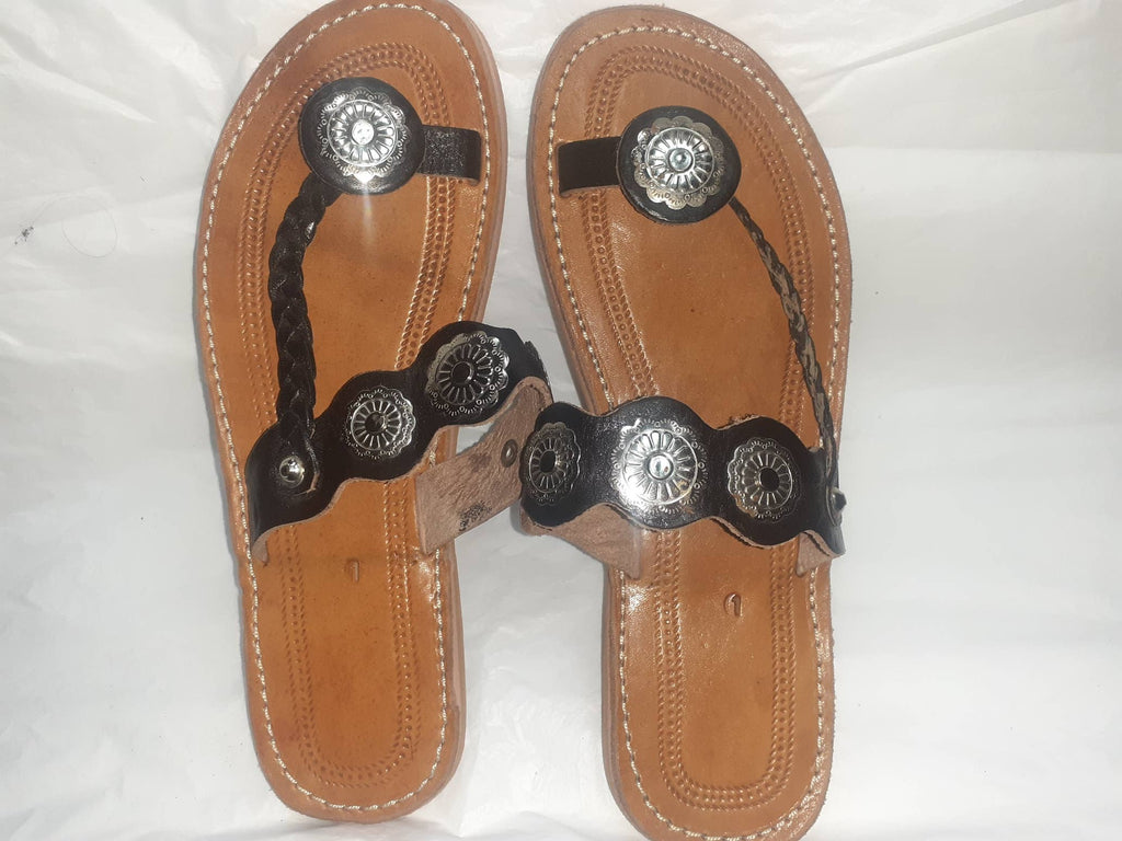 Sandalias de monedas de mujer
 marrones y negras