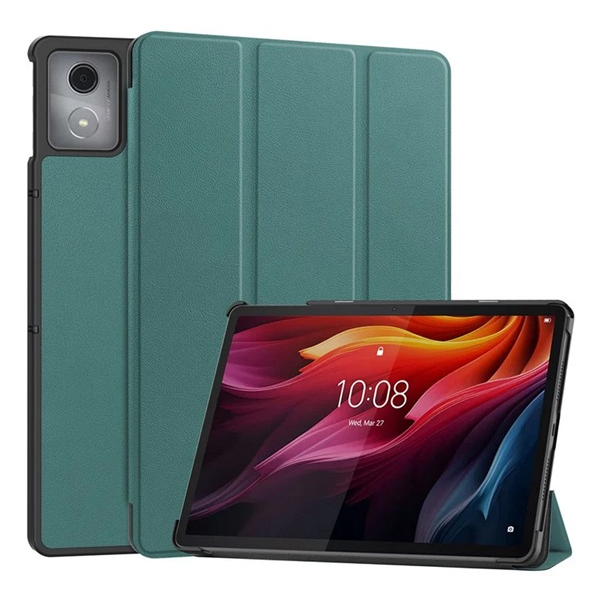 Tok álló, bőr hatású (aktív FLIP, oldalra nyíló, TRIFOLD, asztali tartó) SÖTÉTZÖLD Lenovo Tab K11 Plus (TB352) "Gigapack csomagolás" (GP-168358)