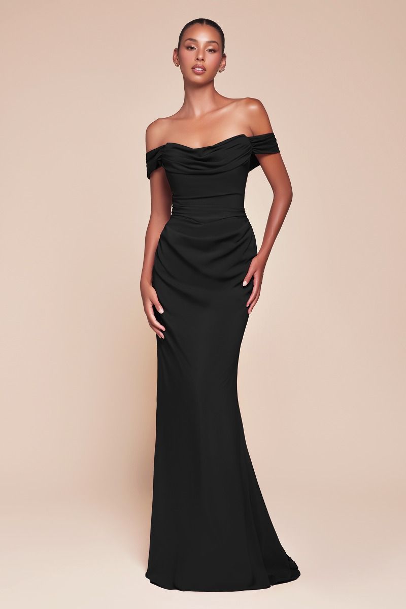 Elegant Bridesmaid Strapless Gown w/ Draped Neckline & Convertible Tie CD7433