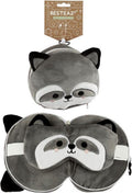 Puckator - resteazzz - neck pillow with sleeping mask - gray raccoon round neck pillow - neck support for travel airplane car bus
