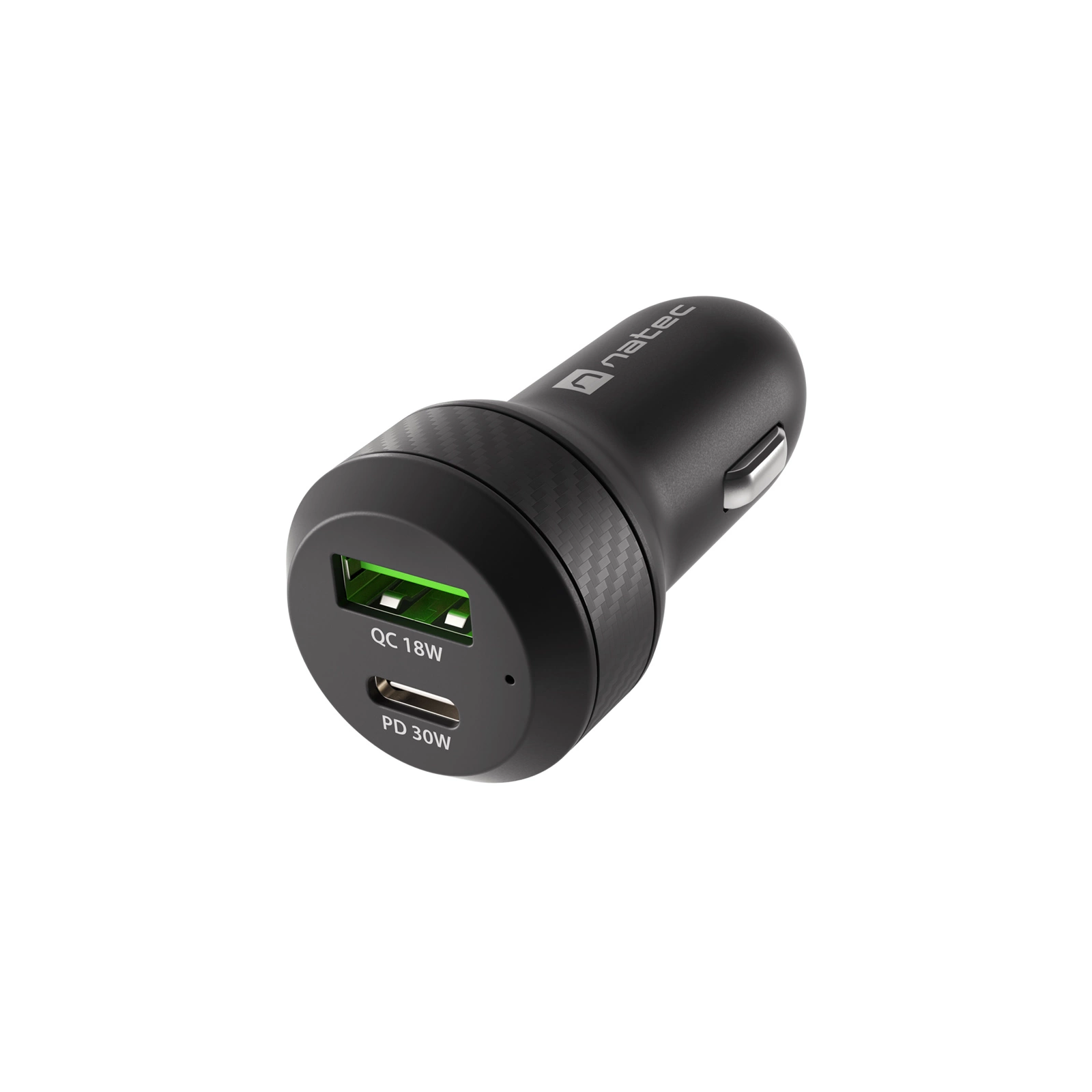 Natec Coney USB-A/USB-C Autós töltő - Fekete (30W)