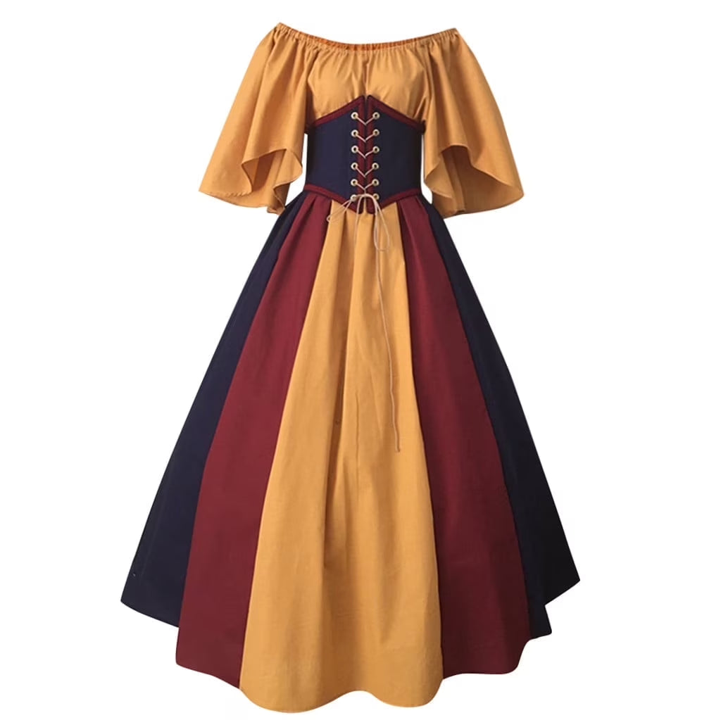 Womens Renaissance Costumes Medieval Irish Traditional plus Size Dresses Ruffle over Dress Corset Retro Cosplay Gown