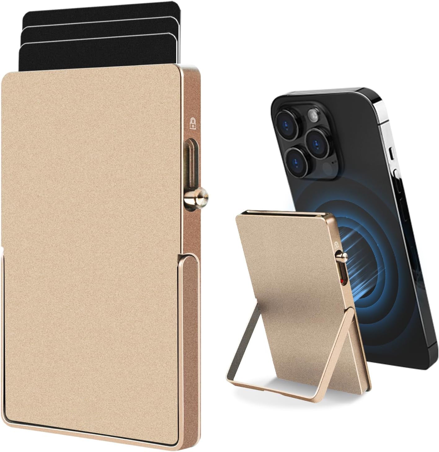 RFID Blocking Wallet Minimalist Slim Card Holder for MagSafe with Adjustable Stand, Metal Pop Up Magnetic Wallet for Men TOYFID