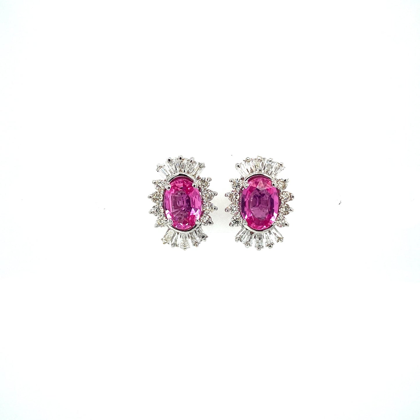 Pink Sapphire and Diamond Earrings in 18K White Gold - KGT 33122