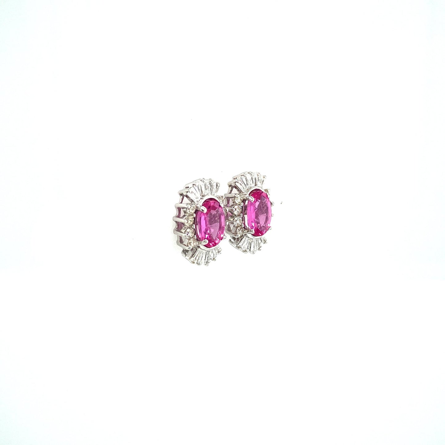 Pink Sapphire and Diamond Earrings in 18K White Gold - KGT 33122