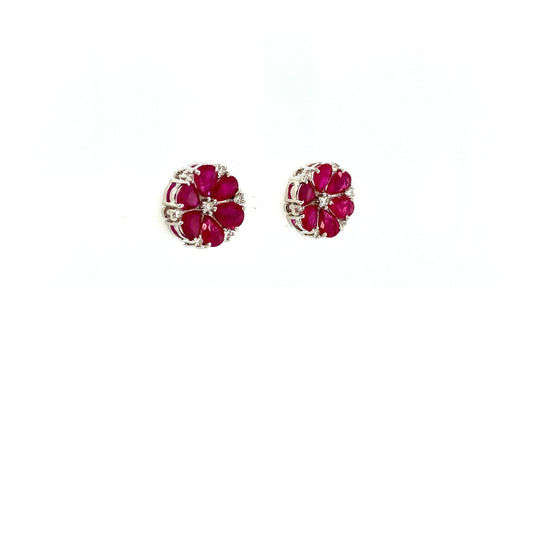 Ruby and Diamond Earring in 14K White Gold - KGT 33256