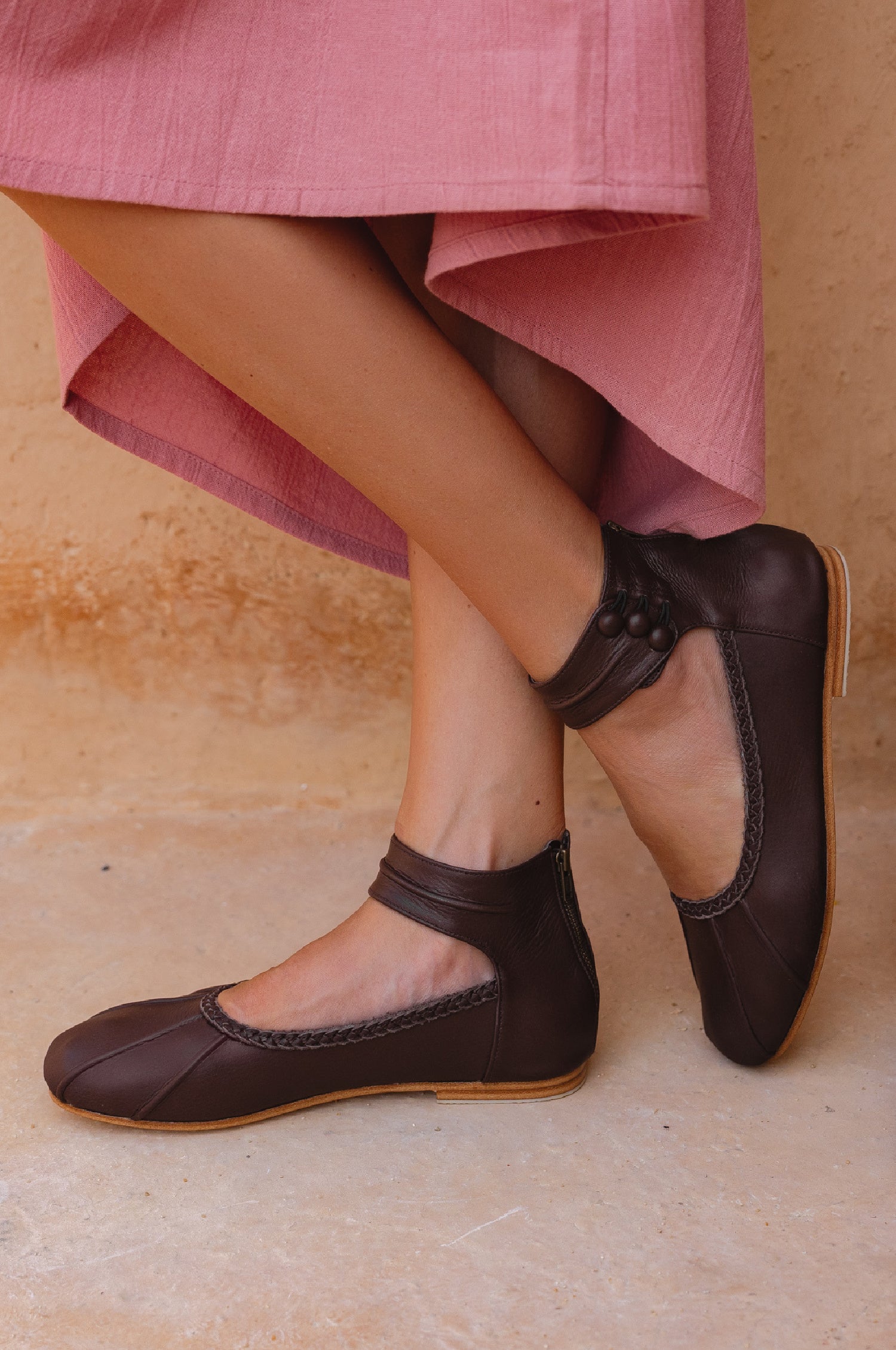 Muse Ankle Strap Leather Ballet Flats