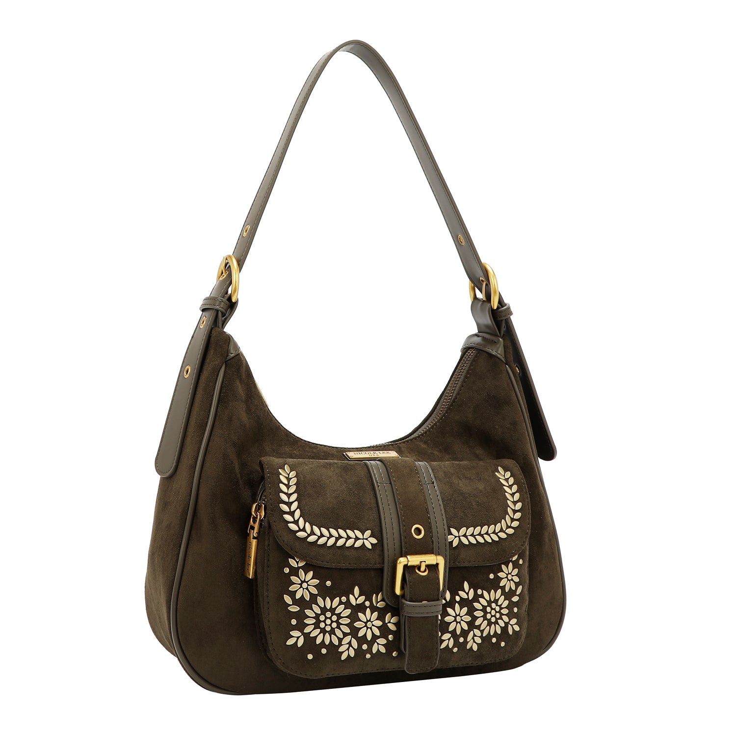 BOLSO DE HOMBRO CON DISEÑO FLORAL (OLIVA)