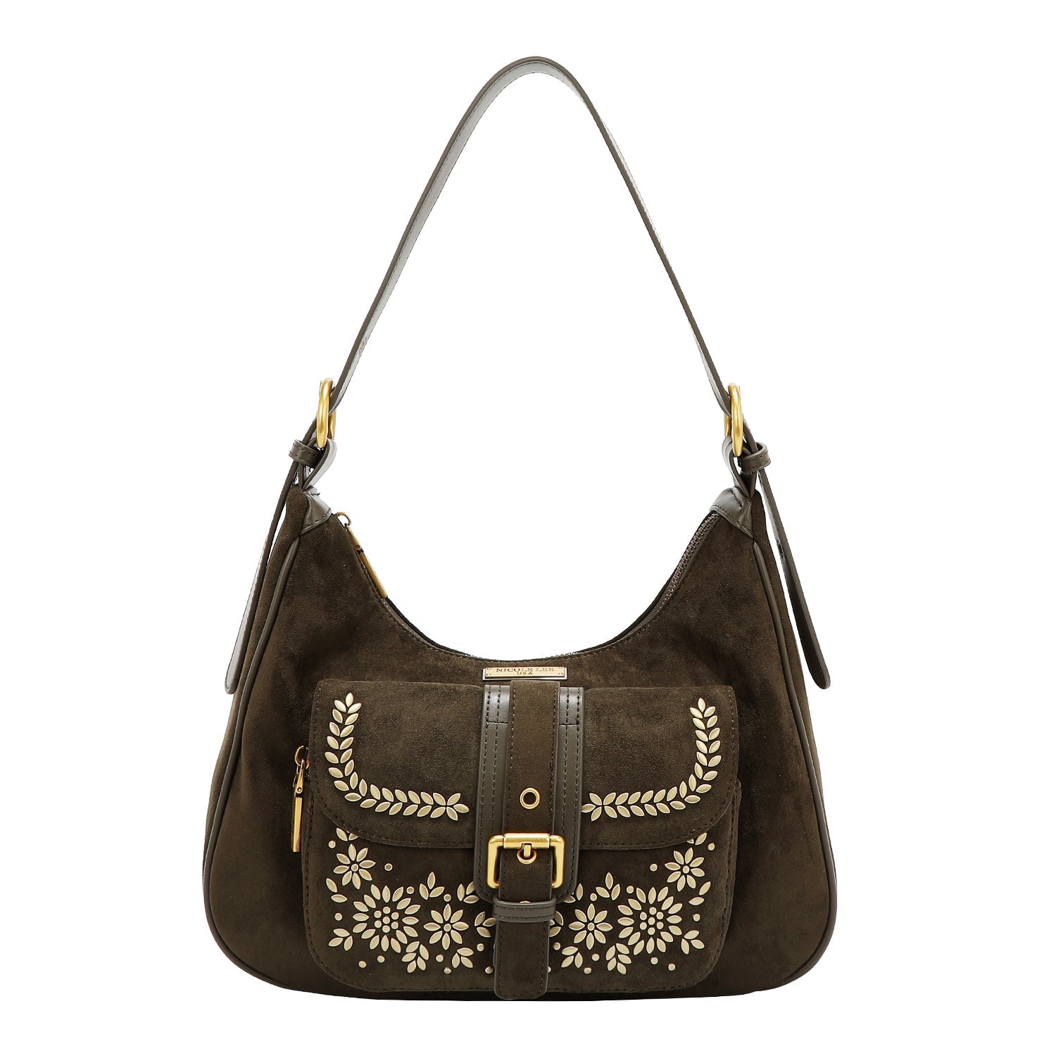 BOLSO DE HOMBRO CON DISEÑO FLORAL (OLIVA)