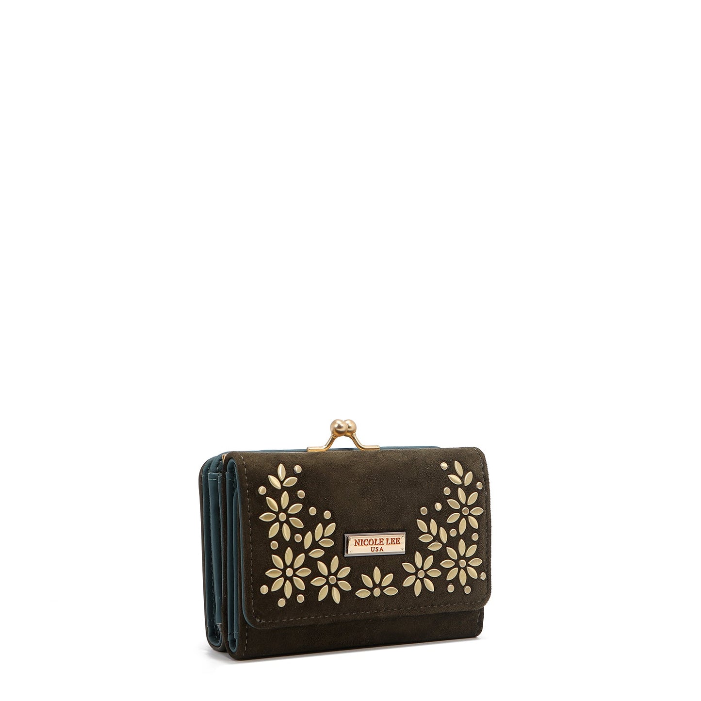 COMPACT WALLET WITH LEAFY FLORAL PRINT (OLIVE)