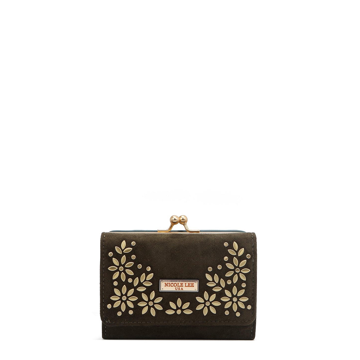 COMPACT WALLET WITH LEAFY FLORAL PRINT (OLIVE)