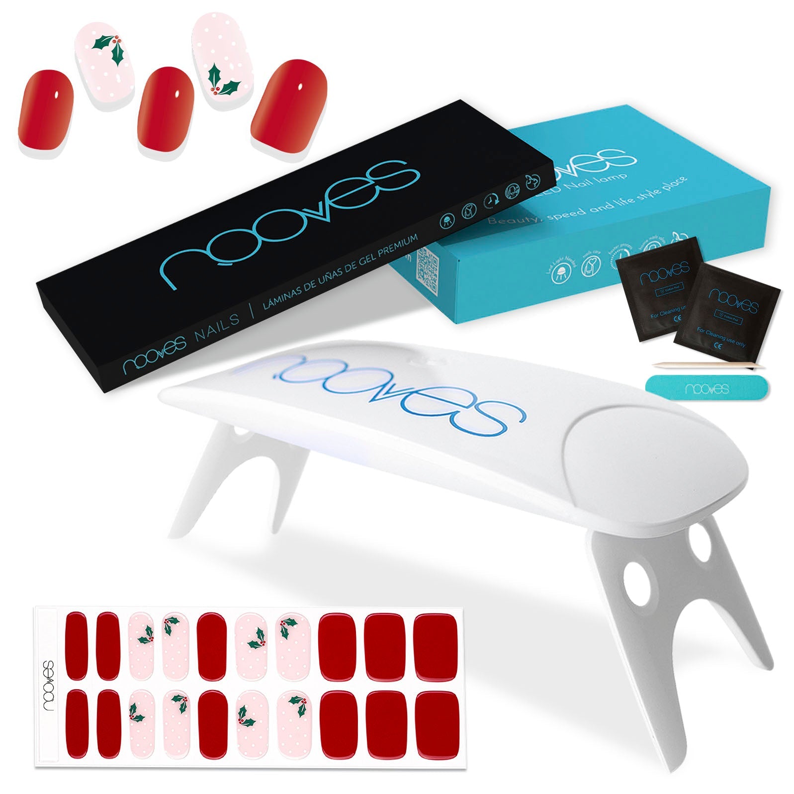 Pack Lámina de uñas de gel Premium precurado Nooves Diseños Navidad + Lámpara uñas UV/LED PORTÁTIL 8w