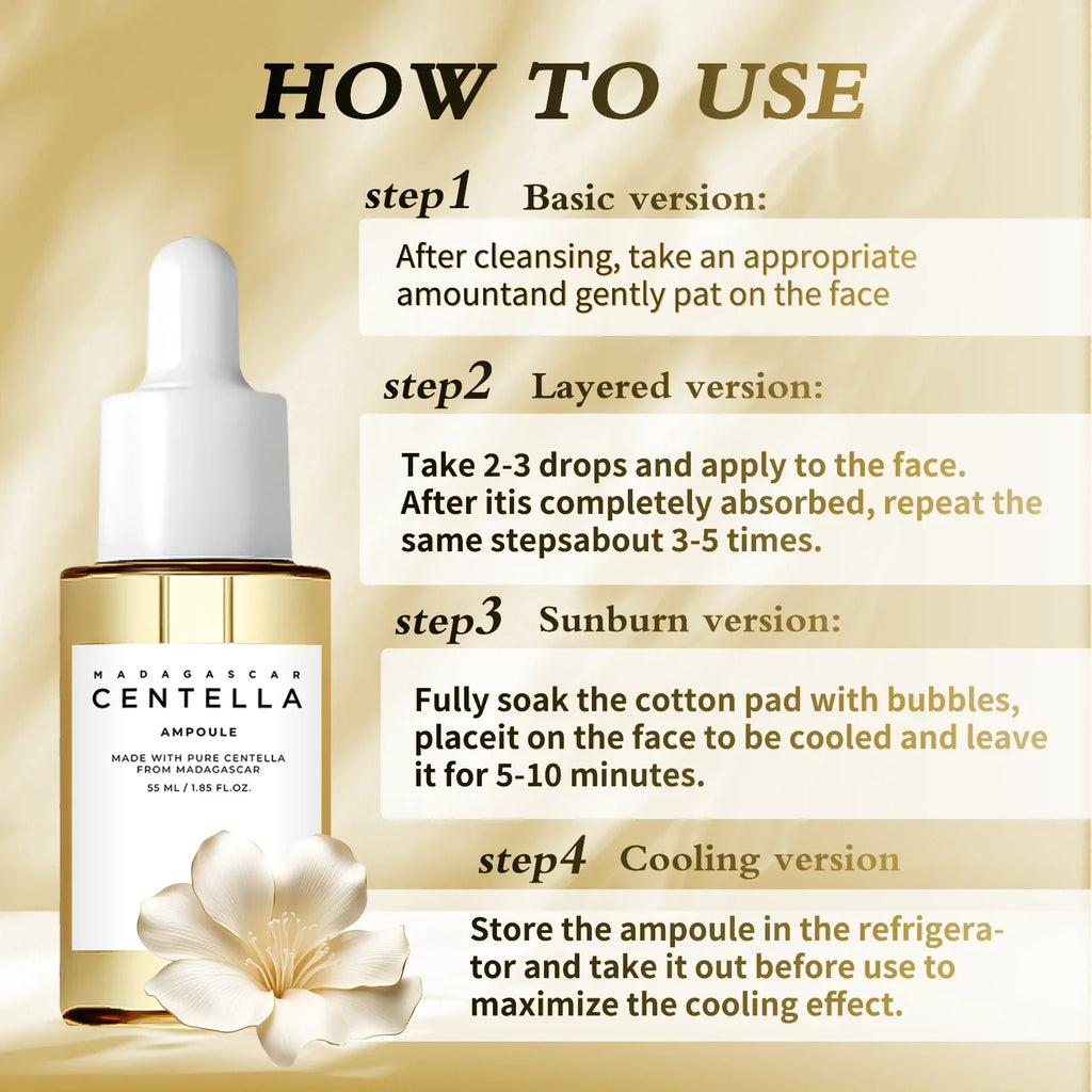 Madagascar Centella Asiatica Serum 55ml - Sensitive skin soothing formula with acne fighting，deep moisturizing benefits for face