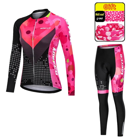 Women Long Sleeve Cycling Jersey Set MTB Bike Quick Dry Breathable Cycling Suit
