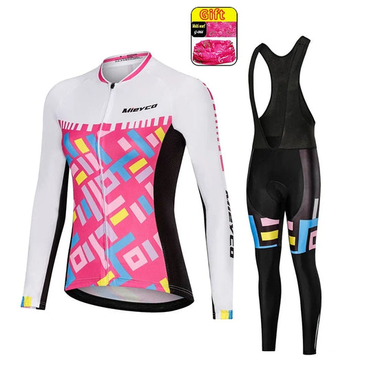 Women Long Sleeve Cycling Jersey Set MTB Bike Quick Dry Breathable Cycling Suit