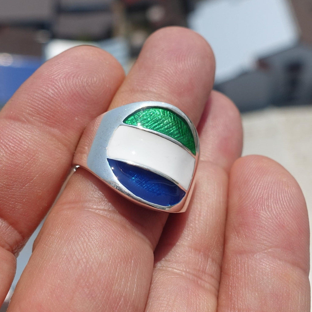 Sierra Leone Flag Ring, Sterling Silver Ring, Pinky Ring, Flag of Sierra Leone, Sport Event Outfit, Fan Apparel, Mens Silver Ring, Gift for Fans, Sierra Leone Flag