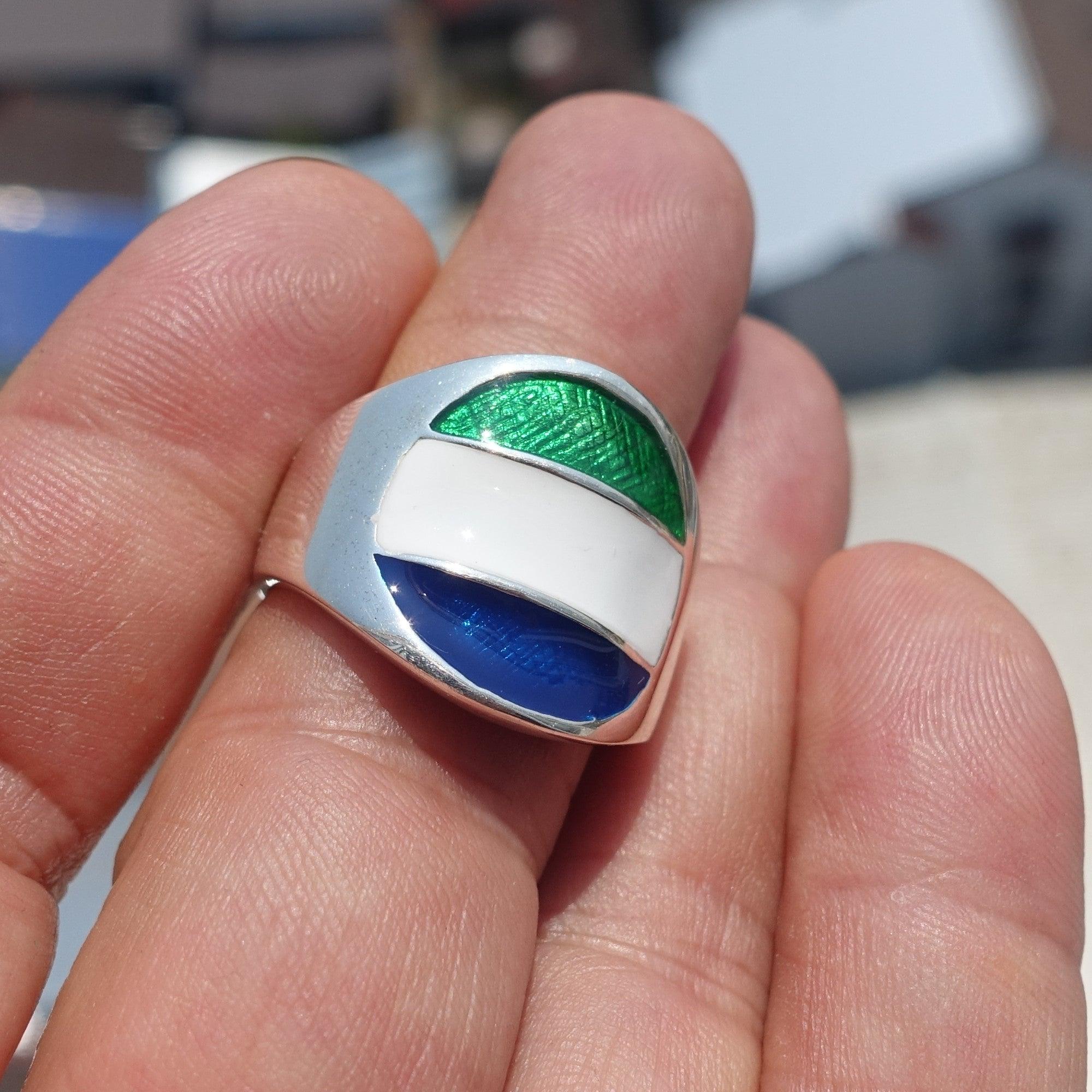 Sierra Leone Flag Ring, Sterling Silver Ring, Pinky Ring, Flag of Sierra Leone, Sport Event Outfit, Fan Apparel, Mens Silver Ring, Gift for Fans, Sierra Leone Flag