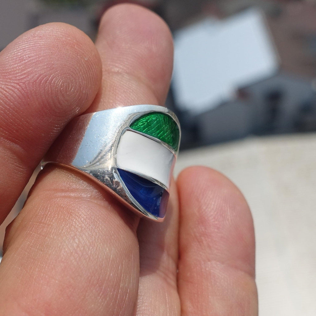 Sierra Leone Flag Ring, Sterling Silver Ring, Pinky Ring, Flag of Sierra Leone, Sport Event Outfit, Fan Apparel, Mens Silver Ring, Gift for Fans, Sierra Leone Flag