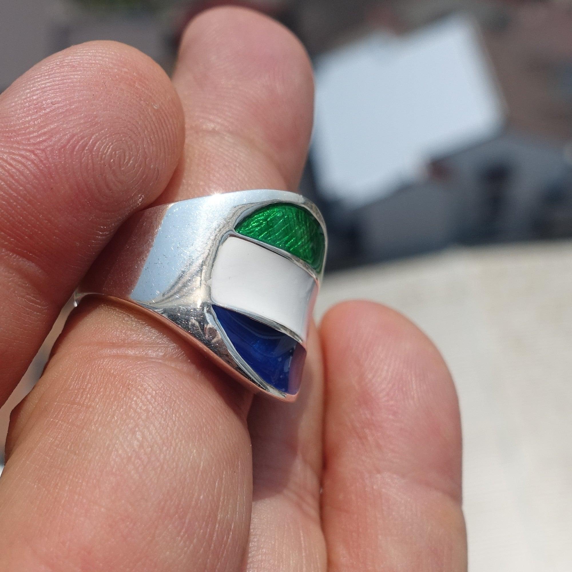 Sierra Leone Flag Ring, Sterling Silver Ring, Pinky Ring, Flag of Sierra Leone, Sport Event Outfit, Fan Apparel, Mens Silver Ring, Gift for Fans, Sierra Leone Flag