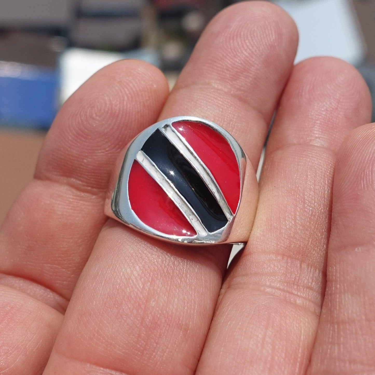 Trinidad and Tobago Flag Ring, Sterling Silver Ring, Pinky Ring, Flag of Trinidad and Tobago, Sport Event Outfit, Fan Apparel, Men's Silver Ring, Gift for Fans, Trinidad and Tobago Flag