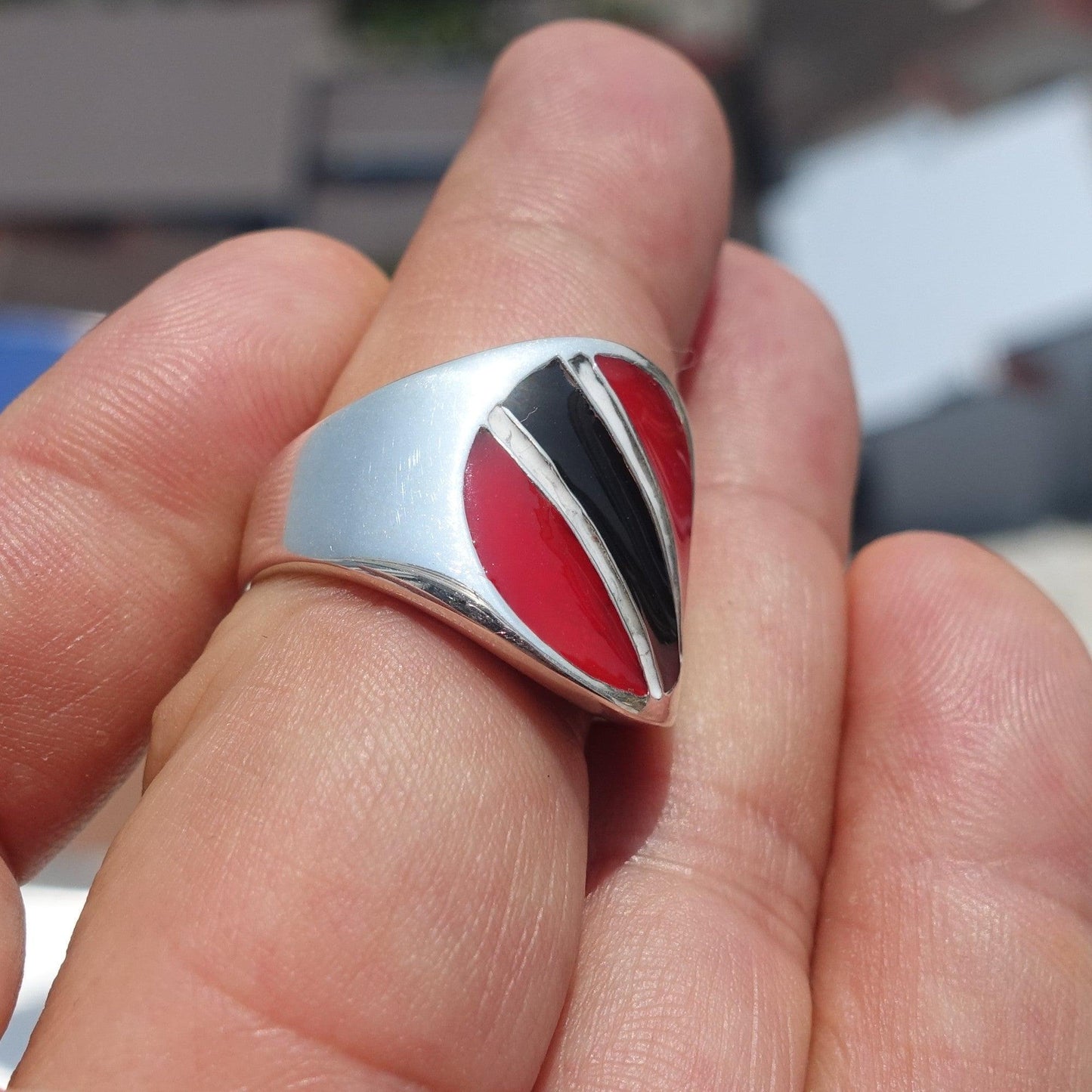 Trinidad and Tobago Flag Ring, Sterling Silver Ring, Pinky Ring, Flag of Trinidad and Tobago, Sport Event Outfit, Fan Apparel, Men's Silver Ring, Gift for Fans, Trinidad and Tobago Flag