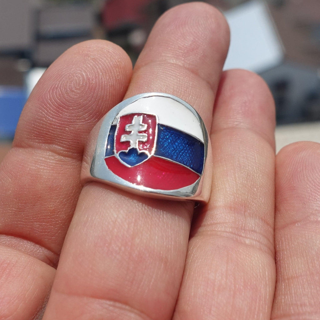 Slovakian Flag Ring, Sterling Silver Ring, Pinky Ring, Flag of Slovakia, Sport Event Outfit, Fan Apparel, Mens Silver Ring, Gift for Fans, Slovakia Flag