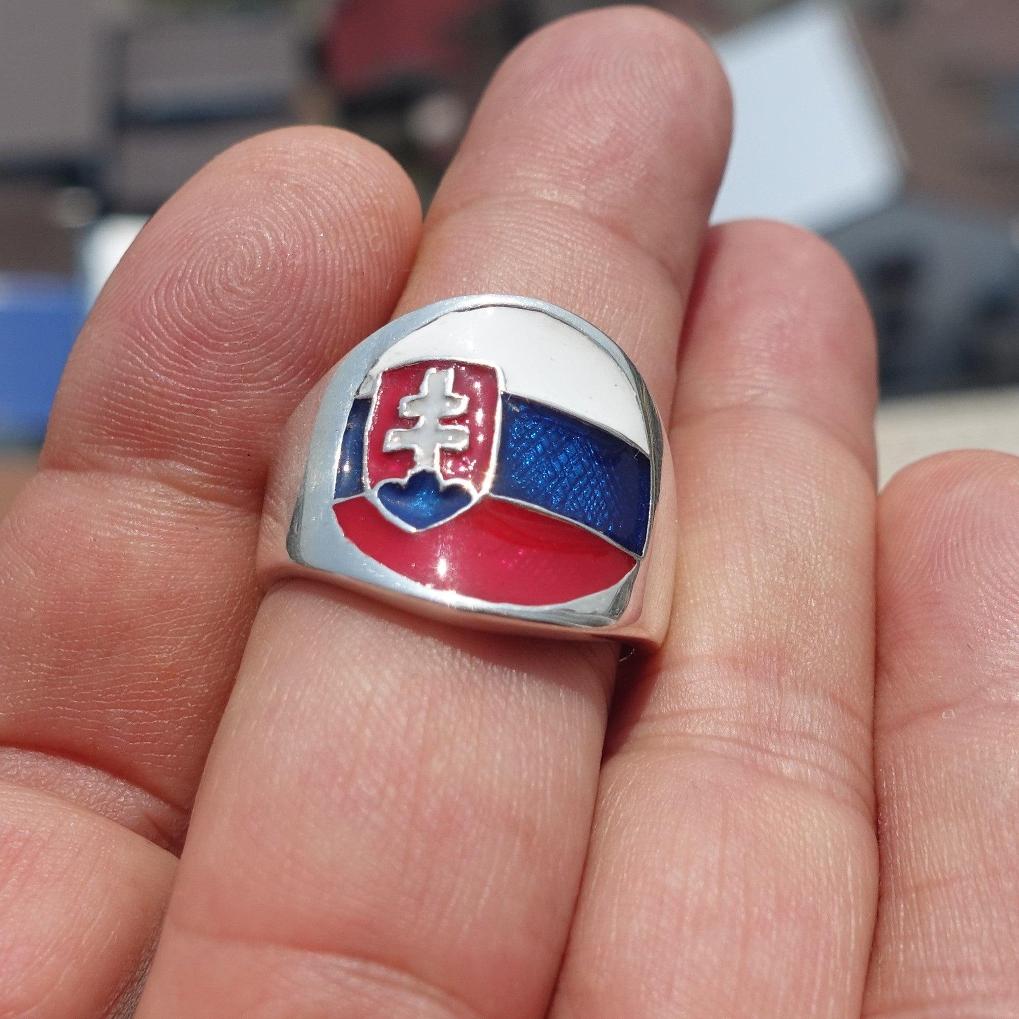 Slovakian Flag Ring, Sterling Silver Ring, Pinky Ring, Flag of Slovakia, Sport Event Outfit, Fan Apparel, Mens Silver Ring, Gift for Fans, Slovakia Flag