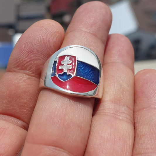 Slovakian Flag Ring, Sterling Silver Ring, Pinky Ring, Flag of Slovakia, Sport Event Outfit, Fan Apparel, Mens Silver Ring, Gift for Fans, Slovakia Flag