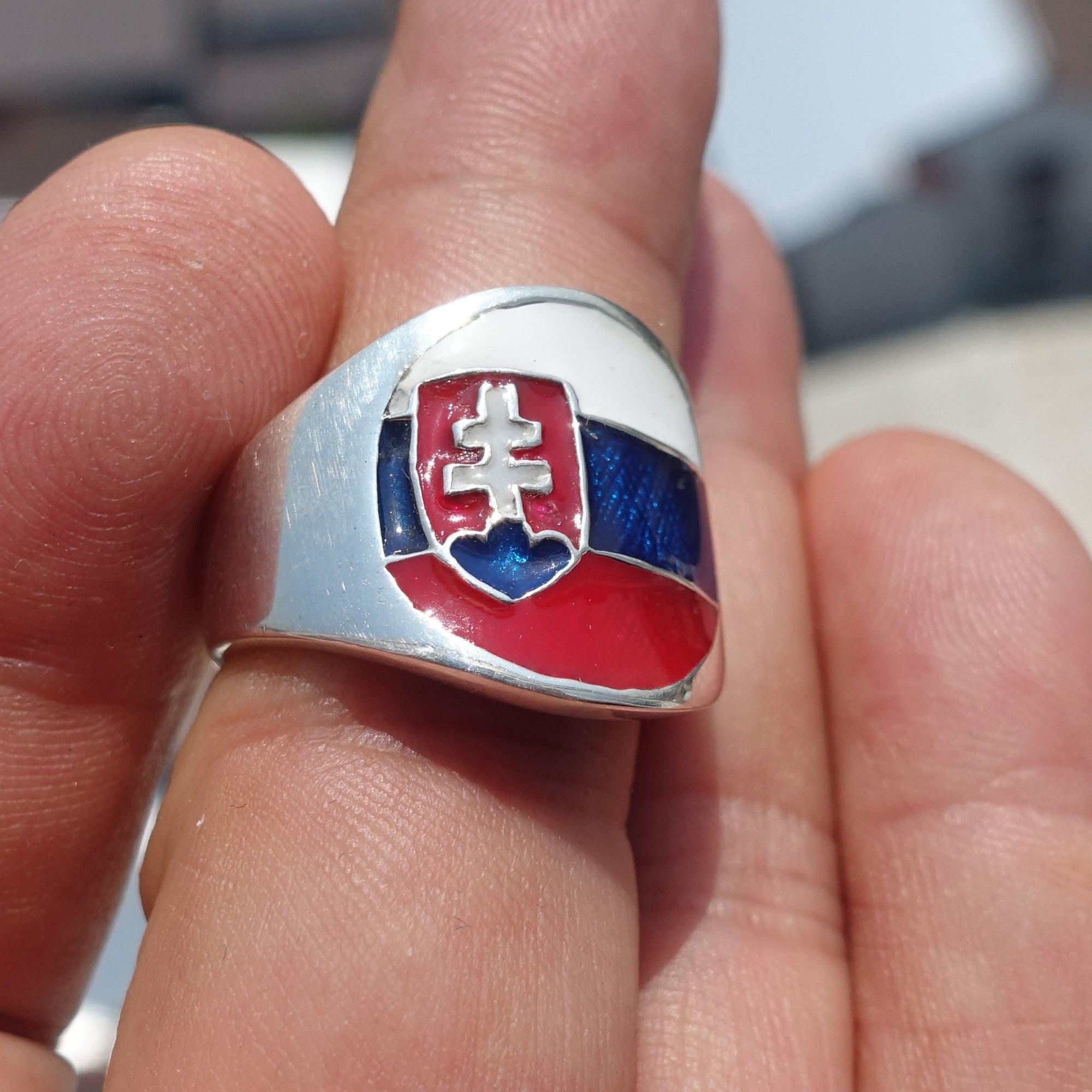 Slovakian Flag Ring, Sterling Silver Ring, Pinky Ring, Flag of Slovakia, Sport Event Outfit, Fan Apparel, Mens Silver Ring, Gift for Fans, Slovakia Flag