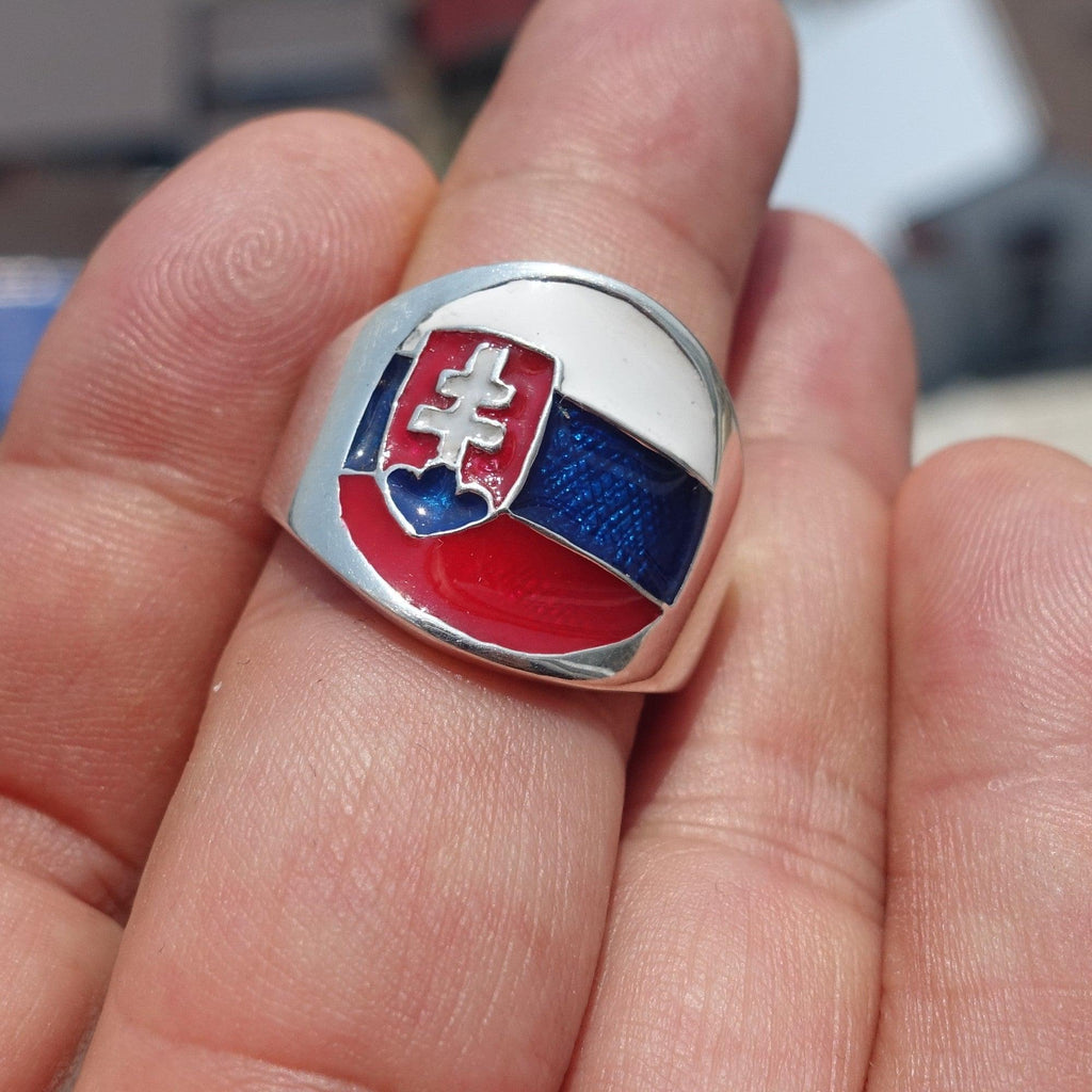 Slovakian Flag Ring, Sterling Silver Ring, Pinky Ring, Flag of Slovakia, Sport Event Outfit, Fan Apparel, Mens Silver Ring, Gift for Fans, Slovakia Flag