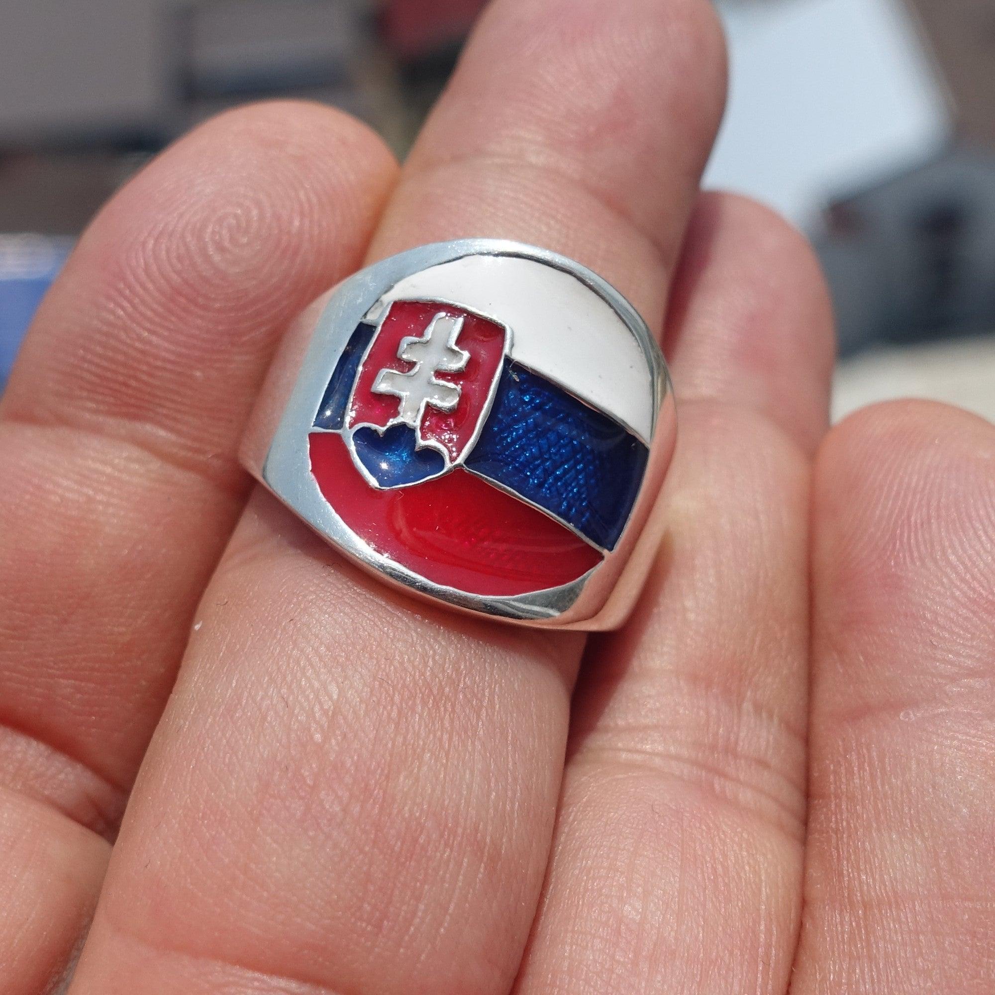 Slovakian Flag Ring, Sterling Silver Ring, Pinky Ring, Flag of Slovakia, Sport Event Outfit, Fan Apparel, Mens Silver Ring, Gift for Fans, Slovakia Flag