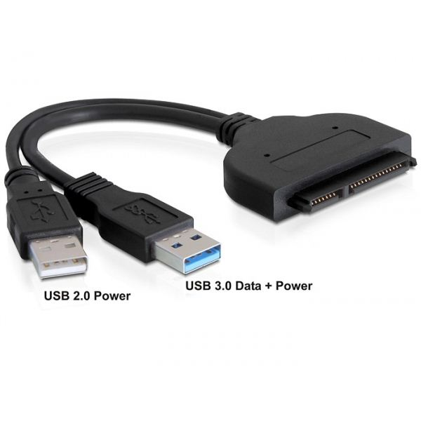 Delock DL61883 SATA 22 pin -> USB 3.0-A apa + USB 2.0-A apa konverter