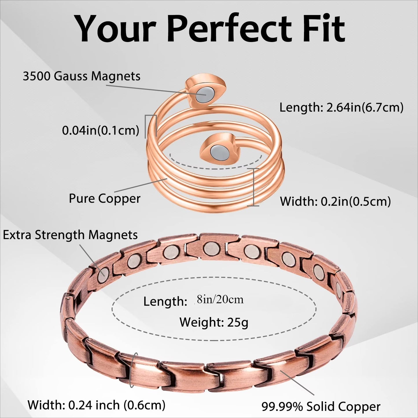 99.99% Pure Solid Copper Magnetic Bracelets for Women
