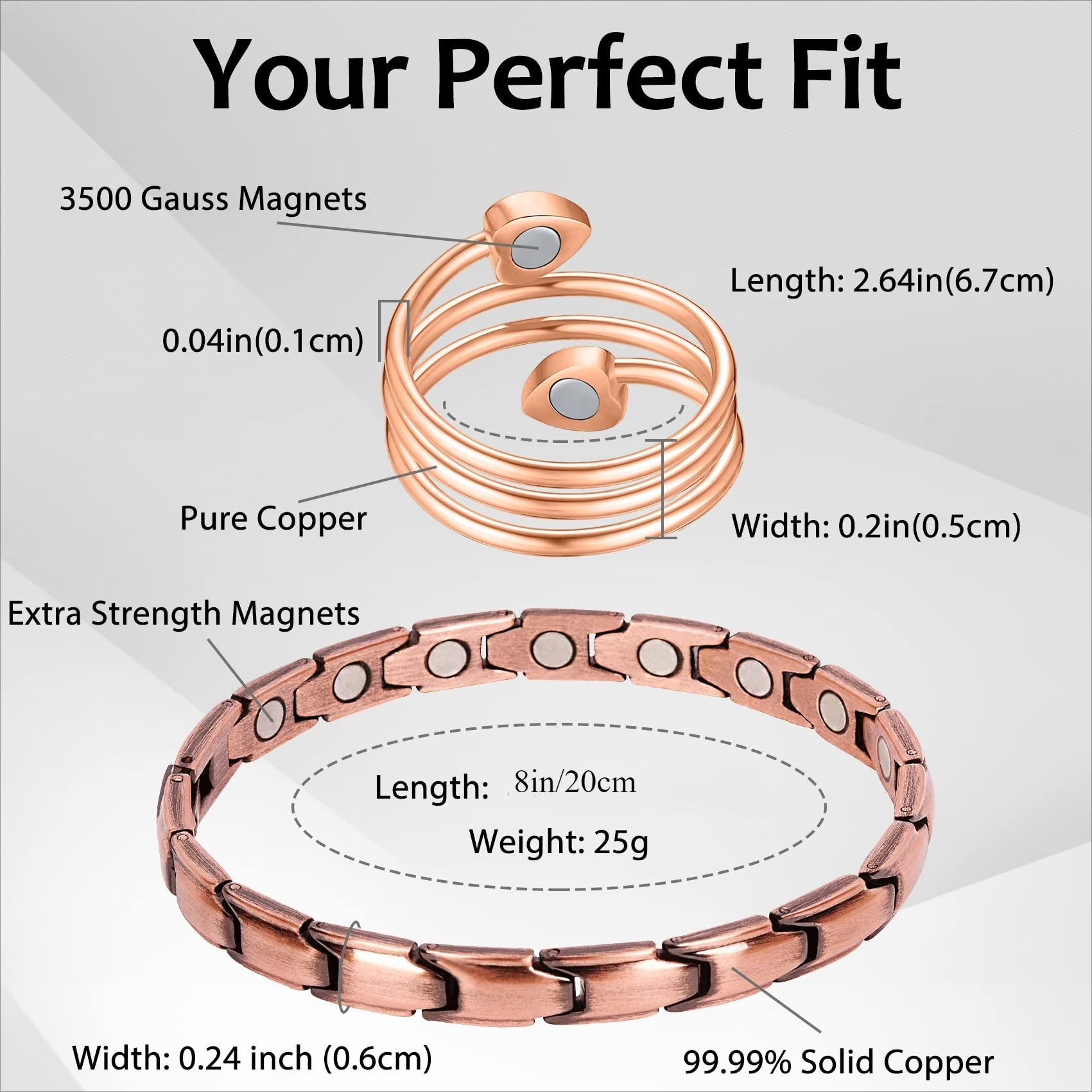 99.99% Pure Solid Copper Magnetic Bracelets for Women