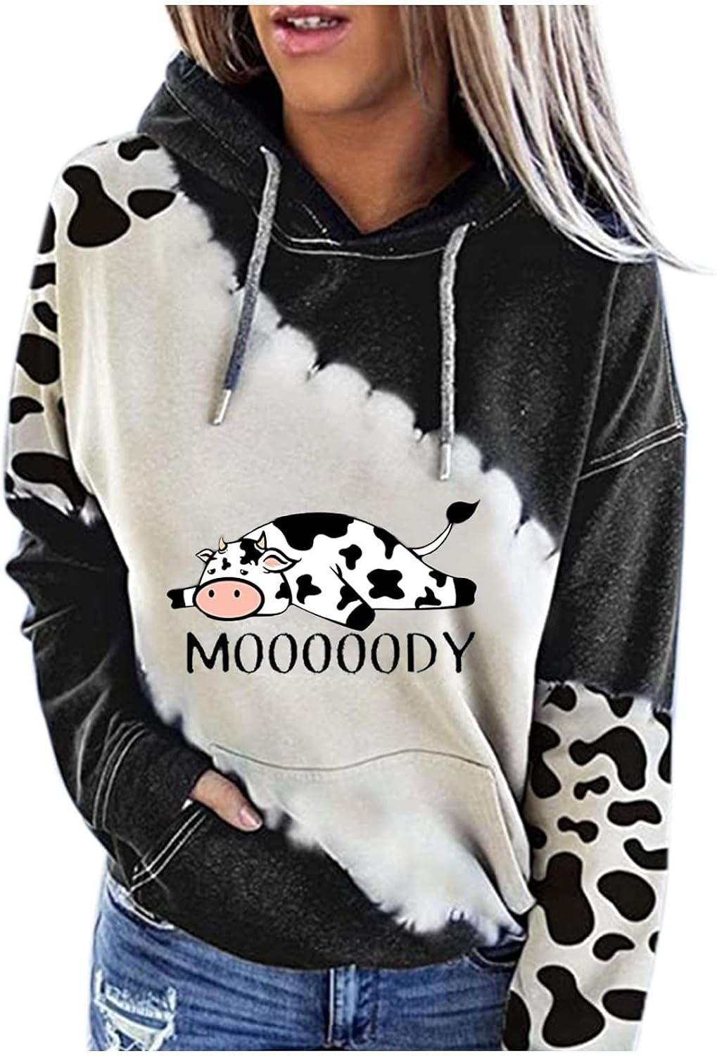 Womens Casual Hoodies Sweater, Long Sleeve Drawstring Loose Sweatshirt Fall Comfy Color Block Trendy Pullover Tops