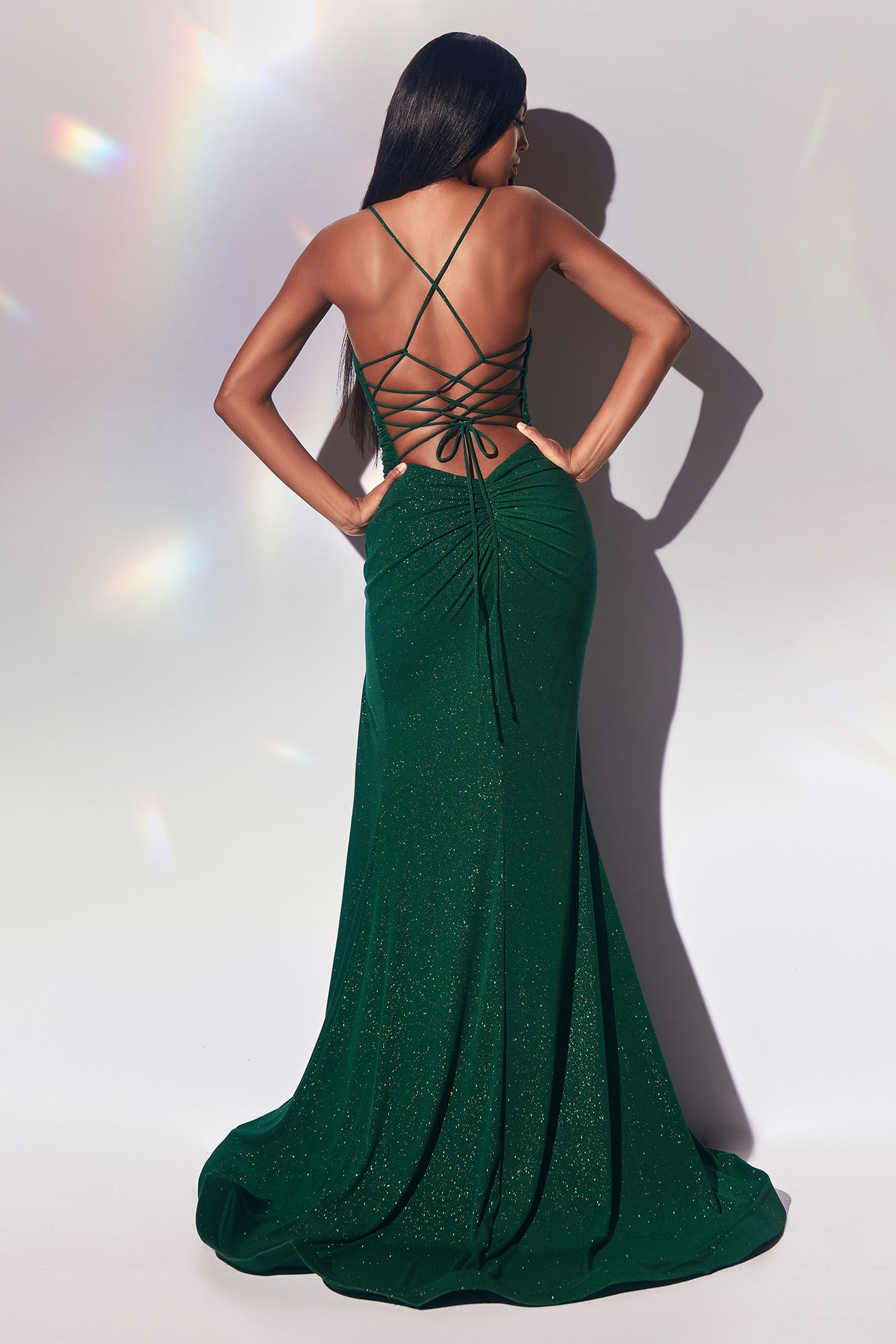 Sparkly Stretch Fitted Lace Up Gown