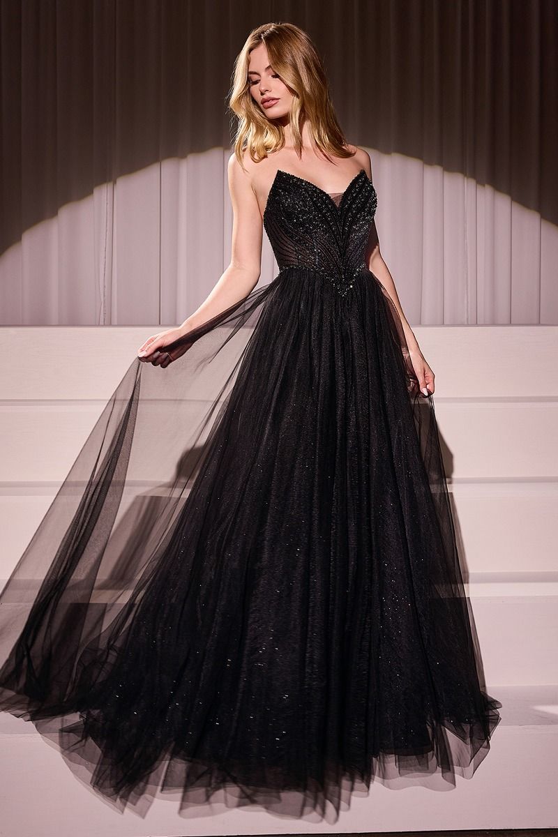 Ball Gown Tulle Strapless Beaded Evening Gown Elegant Designer - CDCC415